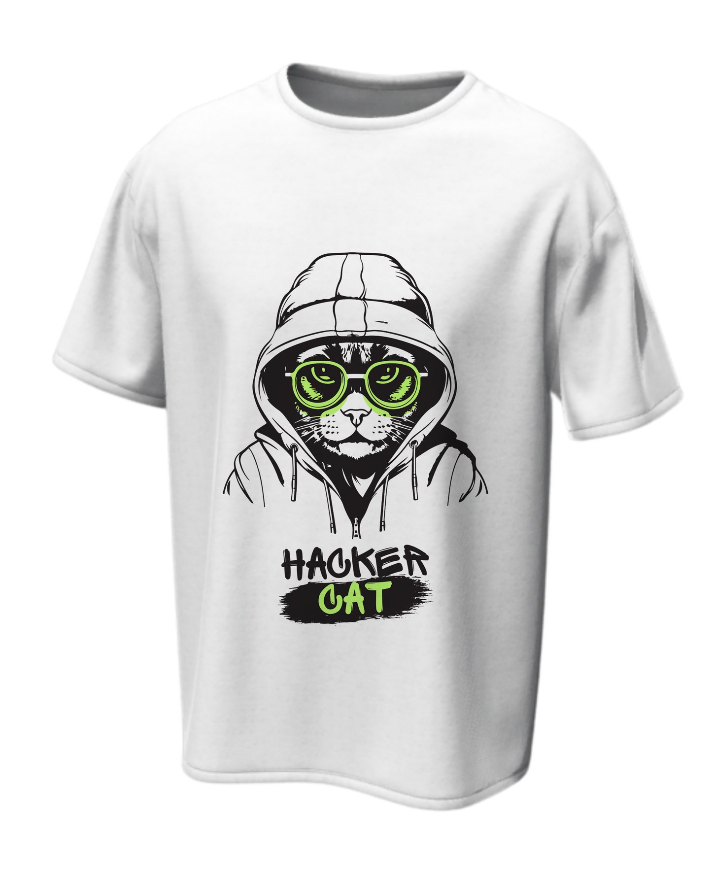 Hacker Cat Oversized Tee | Cyberpunk Gamer Graphic T-Shirt – Spotter House