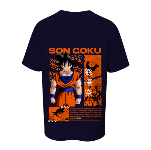 Son Goku Graphic Anime Oversized T-Shirt – Navy Blue Streetwear Edition