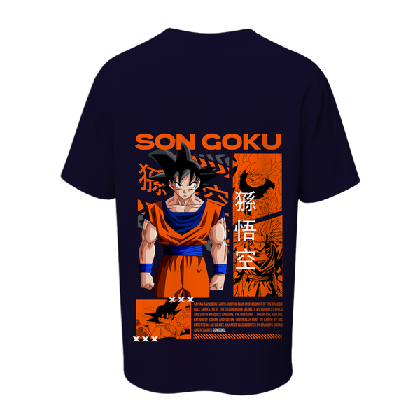 Son Goku Graphic Anime Oversized T-Shirt – Navy Blue Streetwear Edition