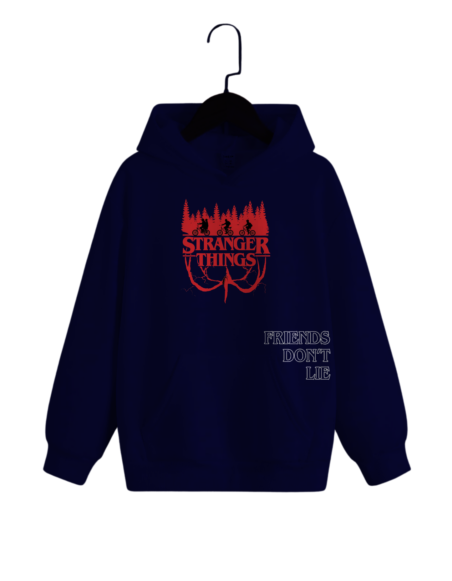 Stranger Things Hoodie | “Friends Don’t Lie” Navy Fleece Hoodie – Spotter House