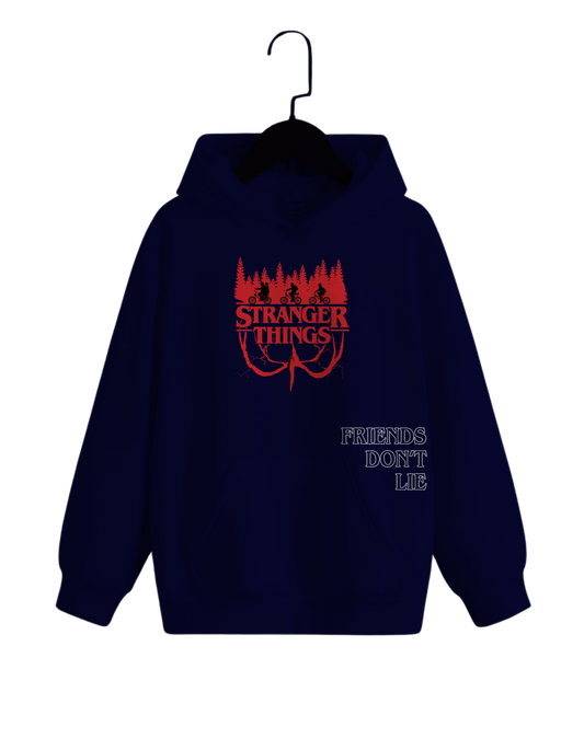Stranger Things Hoodie | “Friends Don’t Lie” Navy Fleece Hoodie – Spotter House