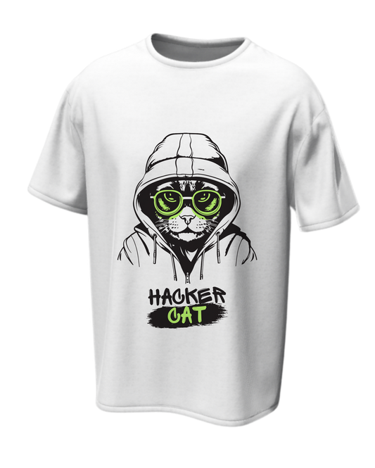 Hacker Cat Oversized Tee | Cyberpunk Gamer Graphic T-Shirt – Spotter House