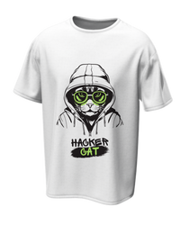 Hacker Cat Oversized Tee | Cyberpunk Gamer Graphic T-Shirt – Spotter House